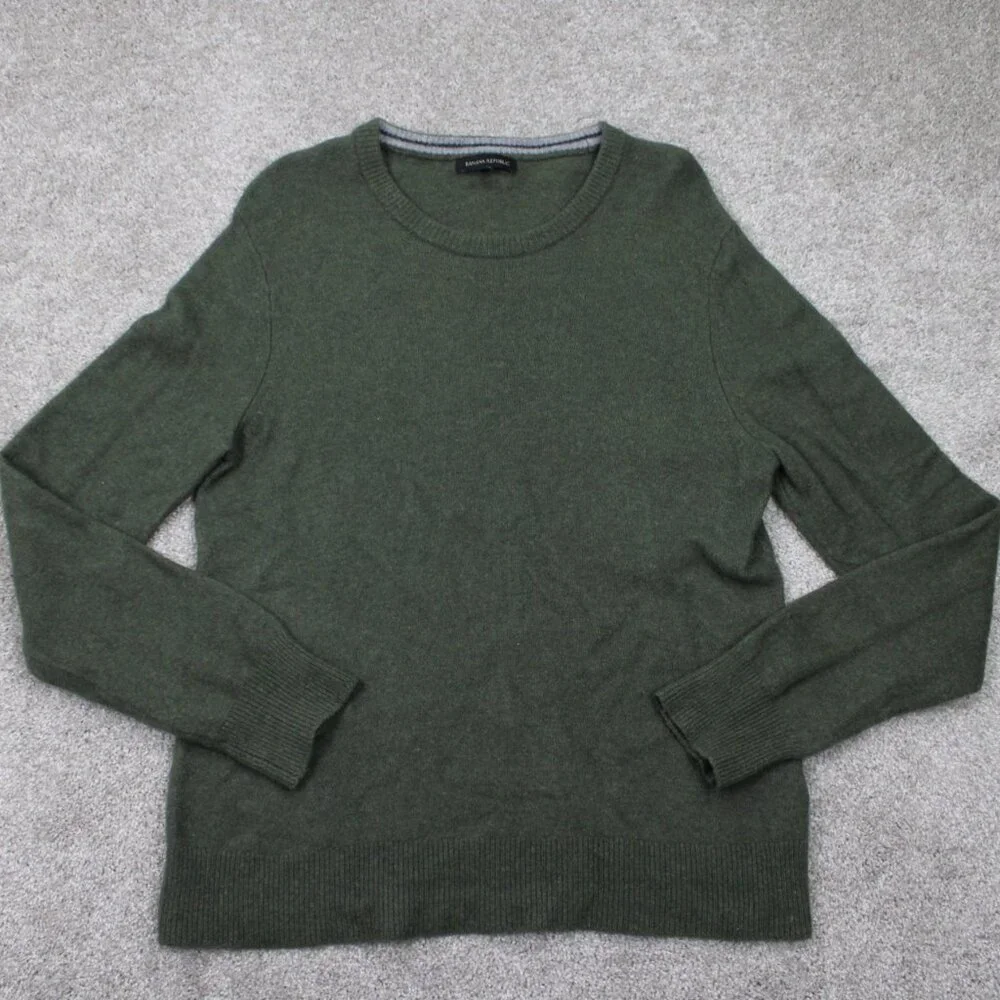 Banana Republic Sweater Mens XL Green Merino Extra Fine Wool Blend L/S Pullover